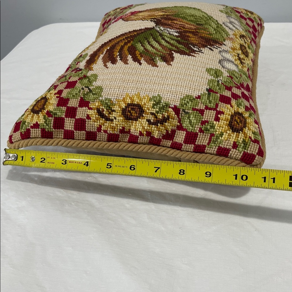 Sunflower Rooster Needlepoint decor Pillow vintage cottage farmhouse country - Picture 13 of 16